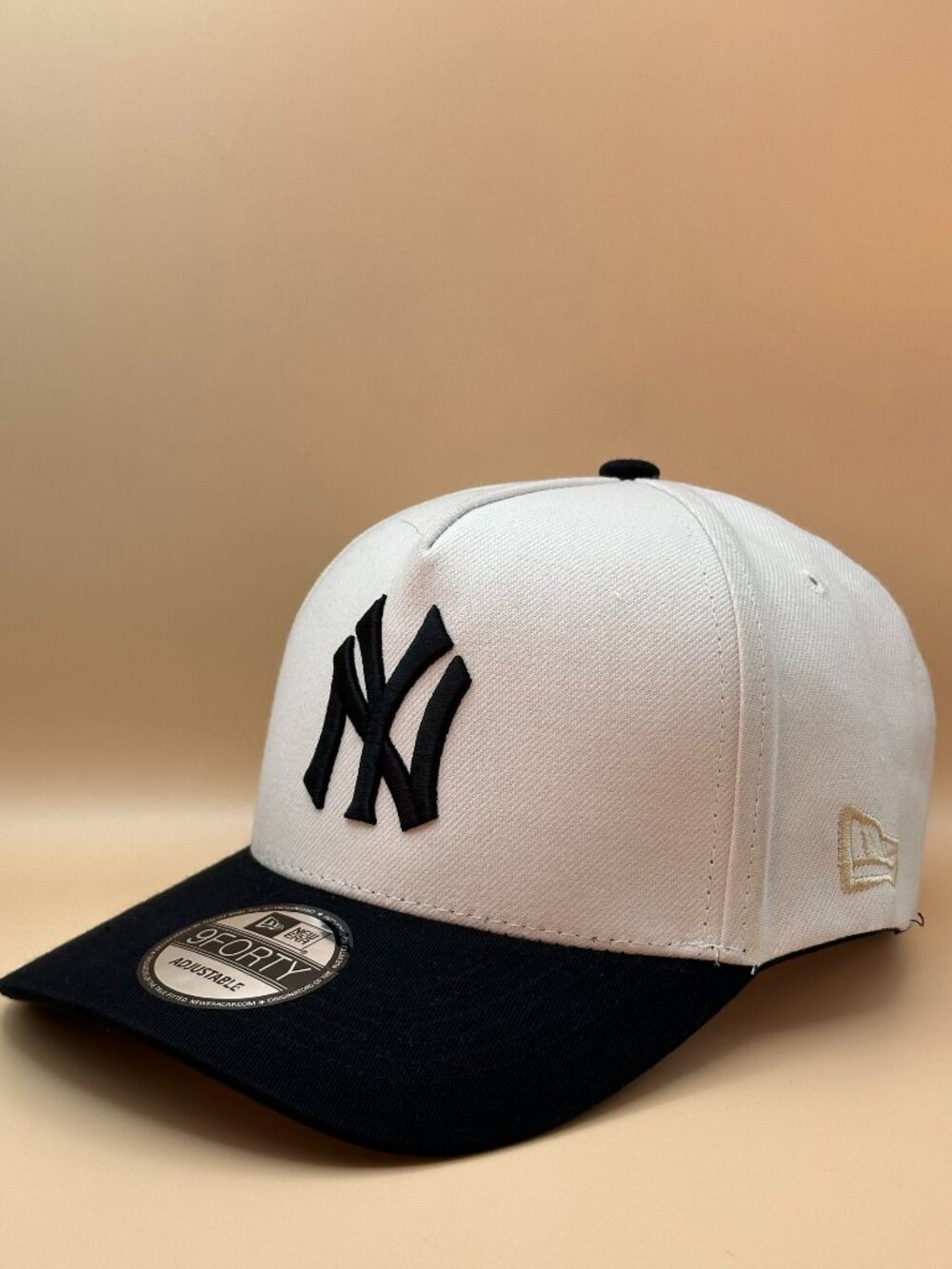 New Era NY 9FORTY Adjustable Cap – White & Black – Embroidered Logo